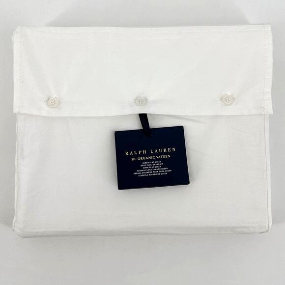 Ralph Lauren Organic Sateen Queen Flat Sheet Parchment White Cotton Bedding